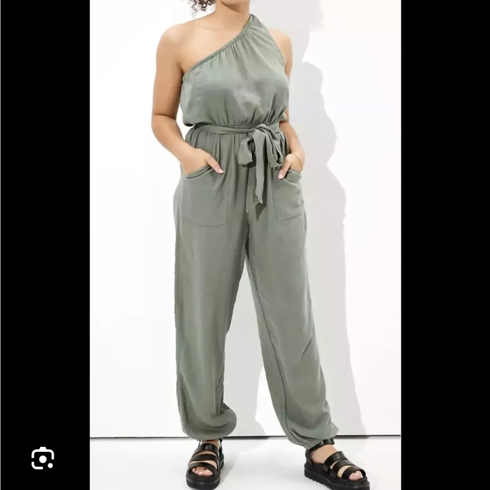 American Eagle Olive One Shoulder Jumpsuit